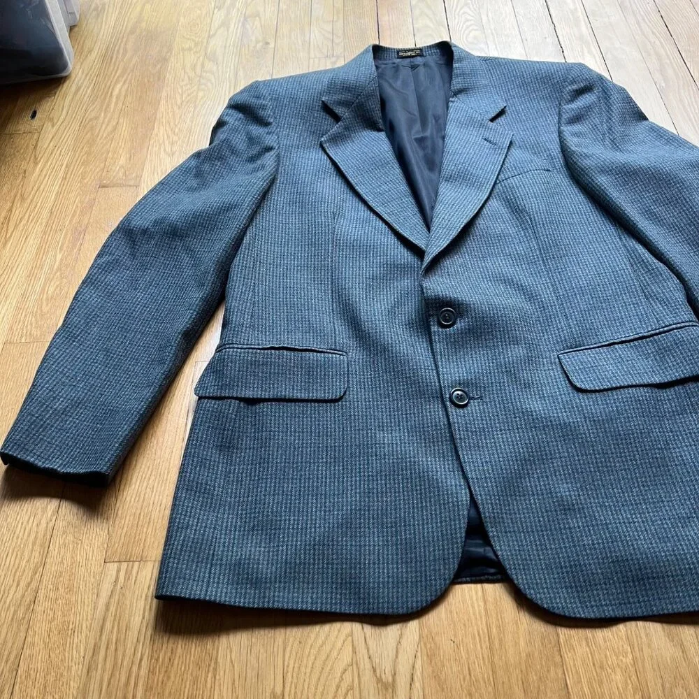 Oscar De La Renta Mens Size 42L Gray Houndstooth Single Breasted Blazer Jacket - Picture 7 of 15
